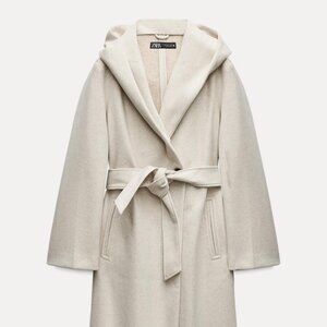NWT ZARA BELTED SOFT HOODED COAT XL